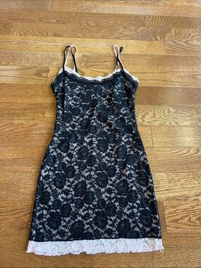 White Fox Boutique Black Lace & Nude Slip Mini Dress